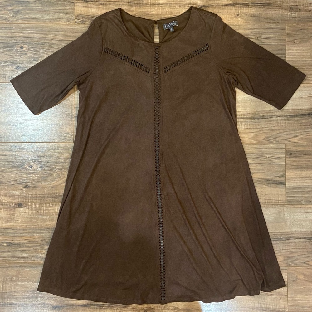 ($88 Value) Luxology Size 12 Brown Suede Dress With Leather Detail. PRFCT CNDTN